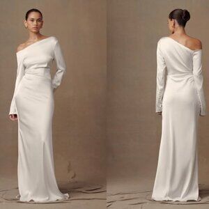 White Avery Meshki Wedding dress with Pearl Veil